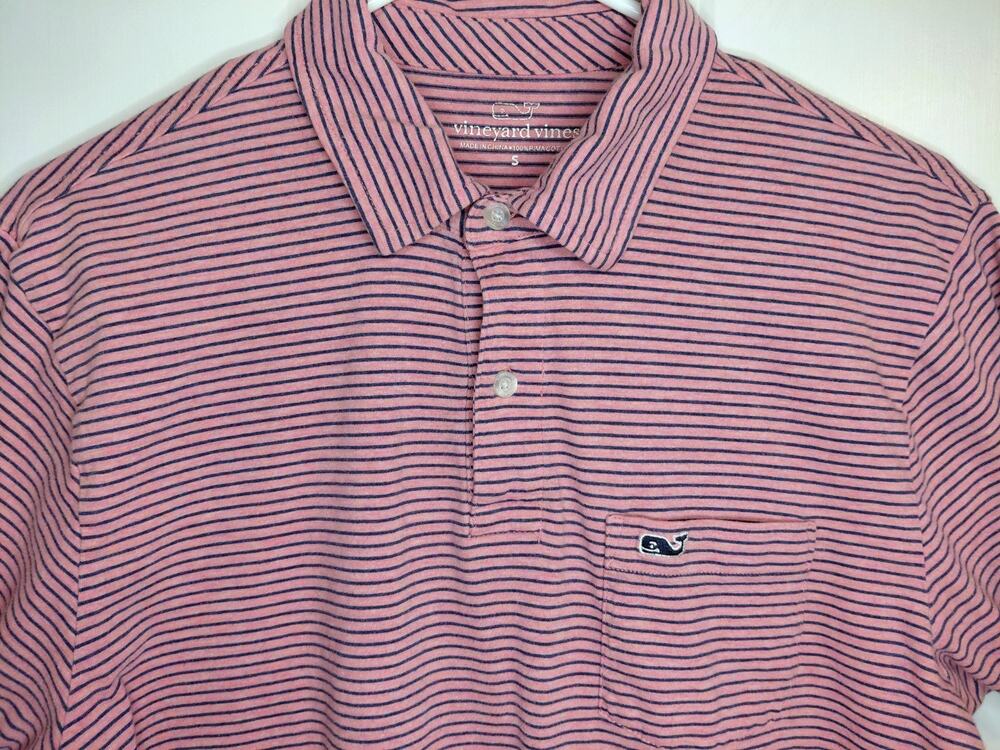 Vineyard Vines Men's Pima Cotton Striped Polo Golf Shirt Sz Small Pink Navy Blue
